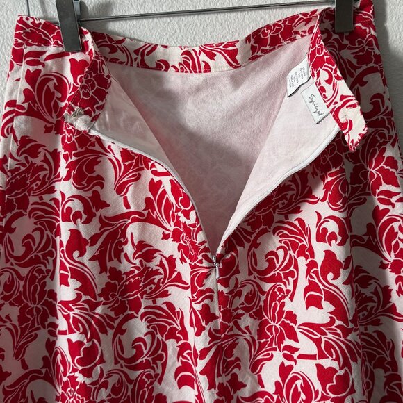 Spiegel Red White Crisp‎ Linen Cotton A-Line Fully Lined Skirt Size 4 - Picture 5 of 8